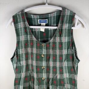 Vtg Bryn Connelly Dress Med Green Plaid Cotton Dress Plaid Prairie Shirt dress